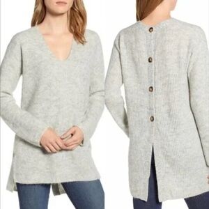V-Neck Button-Back Women’s Sweater - Light Gray